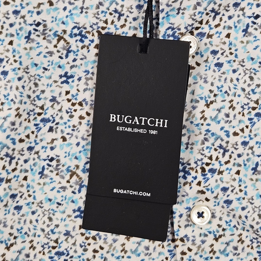 NEW Bugatchi Shirt Mens Small Blue AOP OoohCotton Tech 8-Way Stretch Button Up - Picture 4 of 11